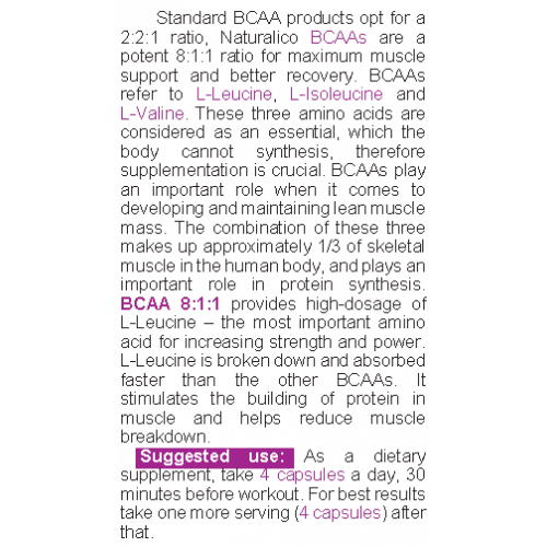NATURALICO BCAAs 8:1:1 90 капсули