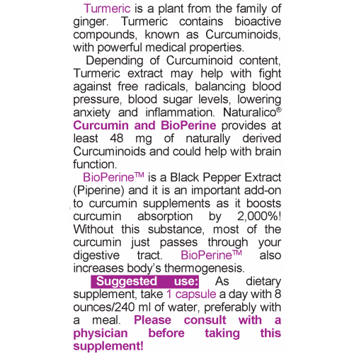 NATURALICO Curcumin And Bioperine 60 капсули