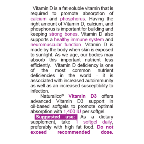 NATURALICO Vitamin D3 60 софтгел капсули