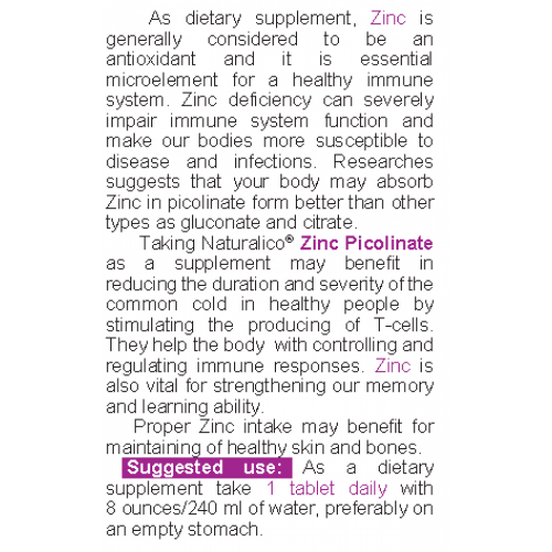 NATURALICO Zinc Picolinate 50 мг 60 таблетки