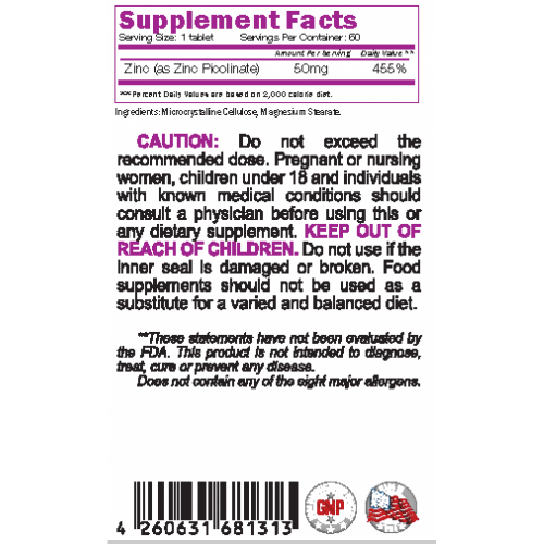 NATURALICO Zinc Picolinate 50 мг 60 таблетки