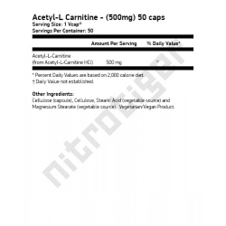NOW Acetyl L-Carnitine 500мг 50 растителни капсули