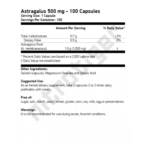 Now Astragalus 500 мг 100 капсули