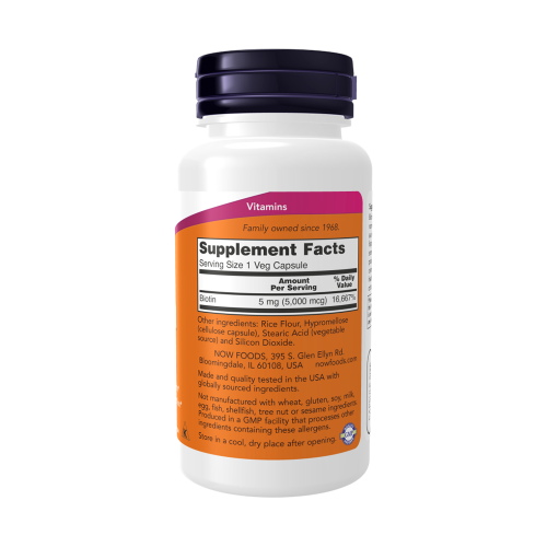 NOW Biotin 5000 мкг 60 растителни капсули