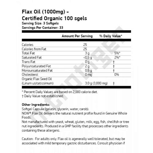 NOW Flax Oil 1000 мг 100 меки капсули