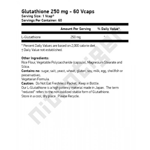 NOW Glutathione 250 мг 60 растителни капсули