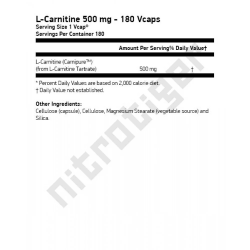 NOW L-Carnitine 500 мг 180 растителни капсули