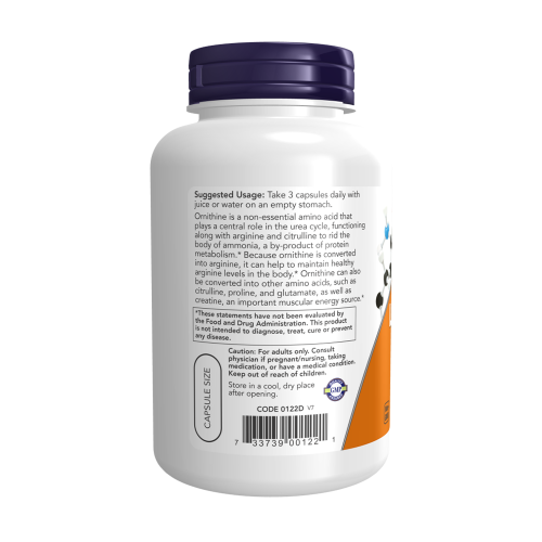 NOW L-Ornithine 500 мг 120 растителни капсули