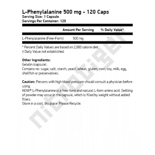 NOW L-Phenylalanine 500 мг 120 капсули