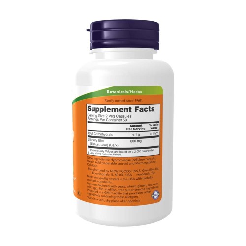 NOW Slippery Elm 400 мг 100 растителни капсули