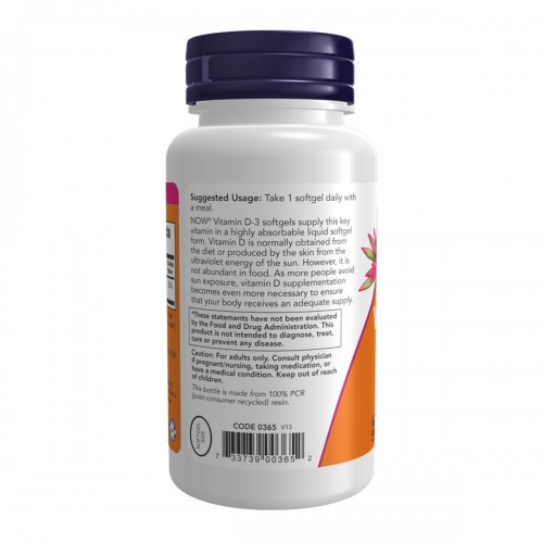NOW Vitamin D-3 1000 IU 180 софтгел капсули